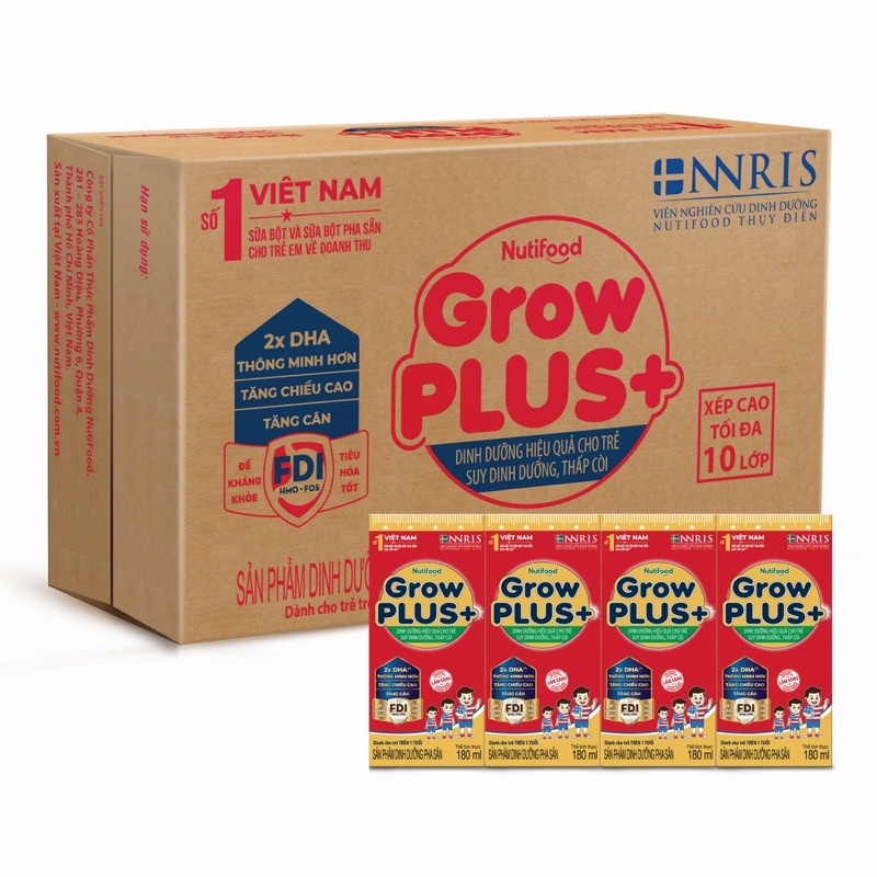 Thùng sữa bột pha sẵn Grow Plus + đỏ 180ml*48 hộp