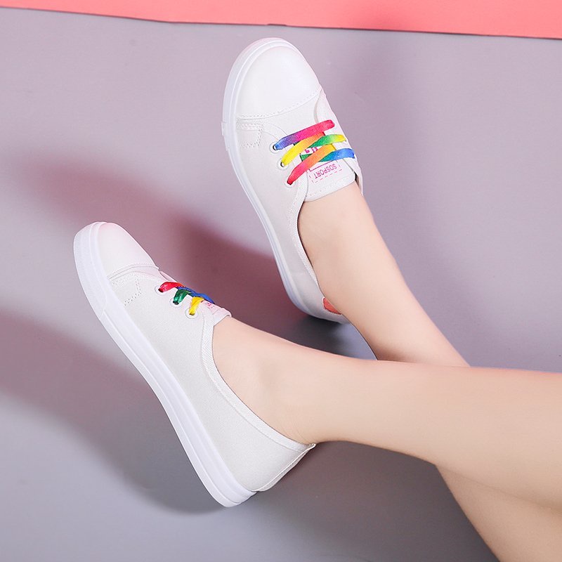 Giày Thể Thao Canvas Đế Cao Su Màu Trắng Đen Phong Cách Hàn Quốc Thời Trang Cho Nữ