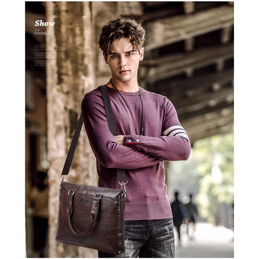 Túi xách cặp da đựng laptop công sở JEEP BULUO 38x28x6cm (Nâu đậm-Nâu sáng-Đen) | BigBuy360 - bigbuy360.vn