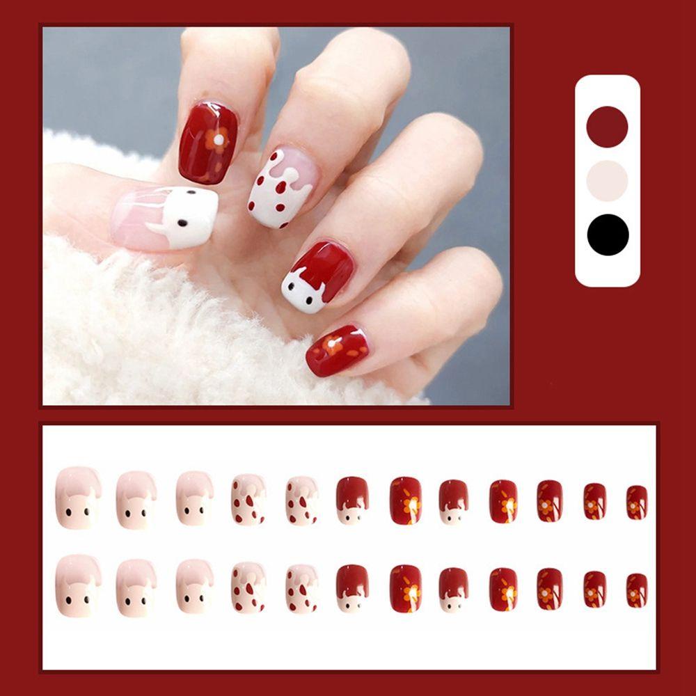 Hộp 24 Móng Tay Giả Ngắn / Tròn / Vuông Che Phủ Toàn Diện