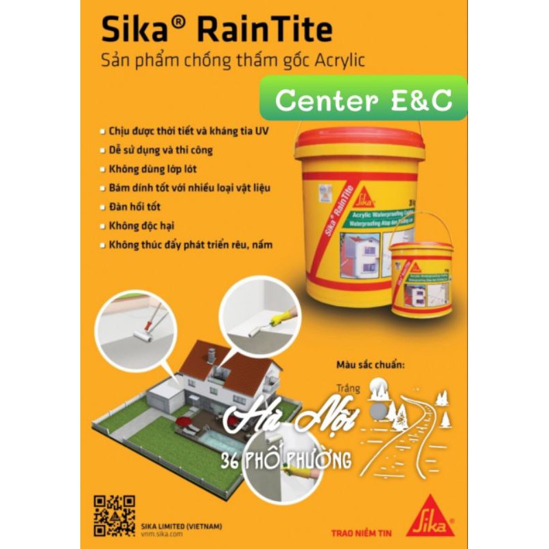 Sơn chống thấm Sika Raintite 4kg - Sơn chống thấm tường ngoài nhà gốc Acrylic