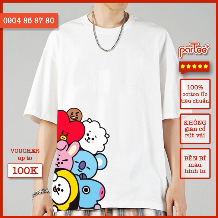 Áo Thun Tay Lỡ Form Rộng Nam Nữ 100% Cotton Úc In Màu Chuẩn Đẹp Partee Hallyu Ulzzang Kpop 914 BTS BT21 Bangtan