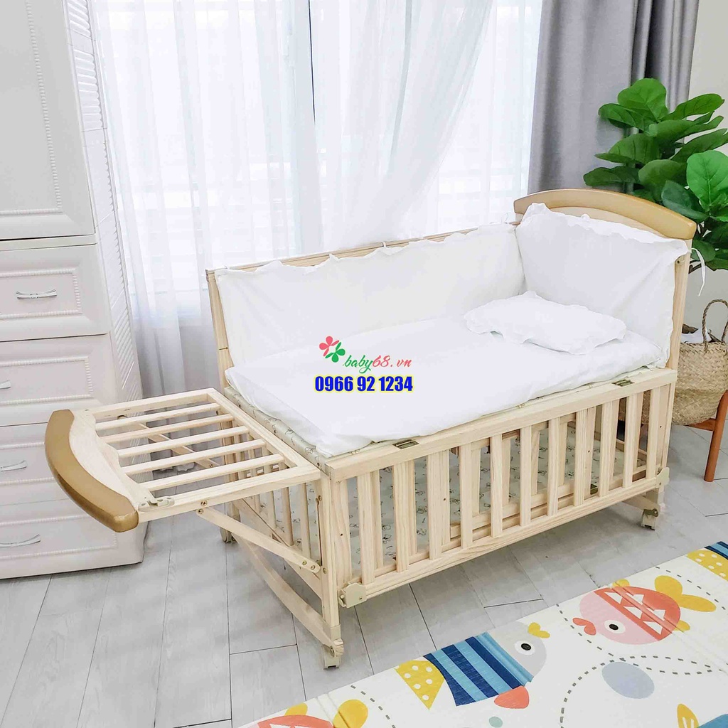 Giường cũi cho bé Umoo màu gỗ