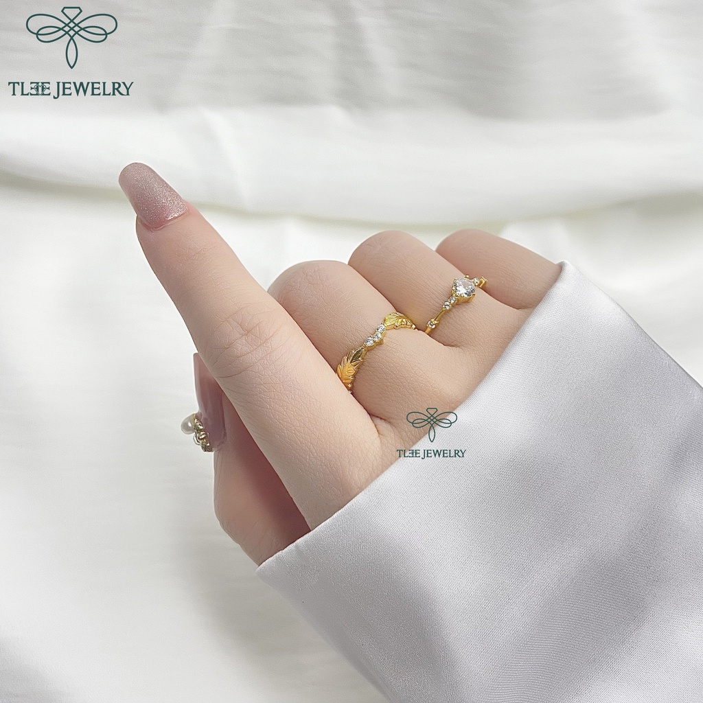 Nhẫn bạc nữ TLEE lá hena mạ vàng 14k cao cấp TleeJewelry A0142