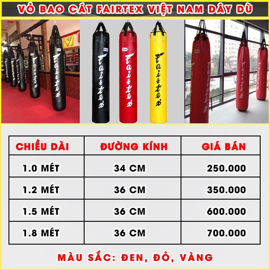 Bao Cát Tập Võ Fairtex VN 01 mét nhồi sẵn ruột | Đấm Boxing, Muay Thái, Võ Cổ Truyền, MMA...