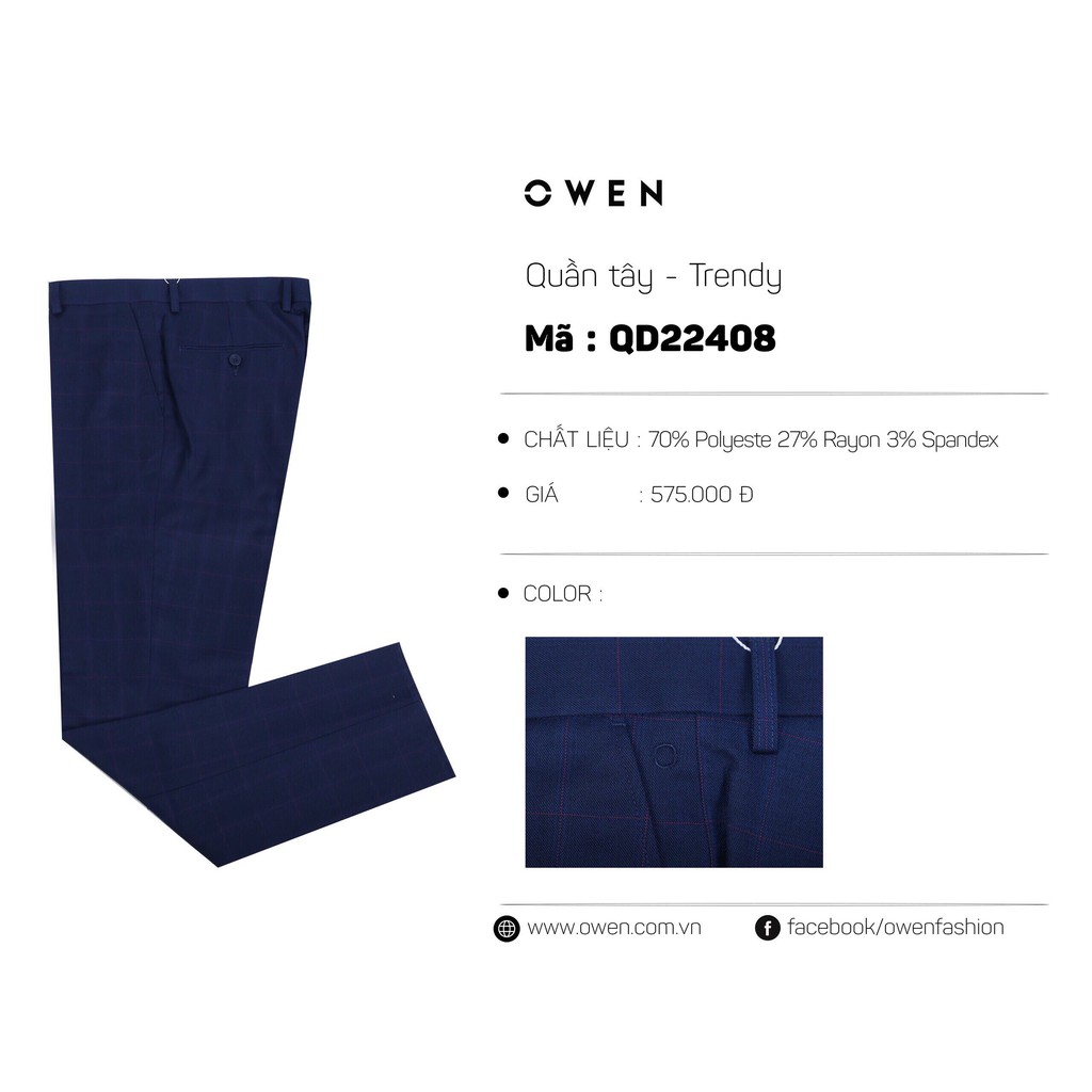 OWEN - Quần âu nam màu xanh navy kẻ đỏ