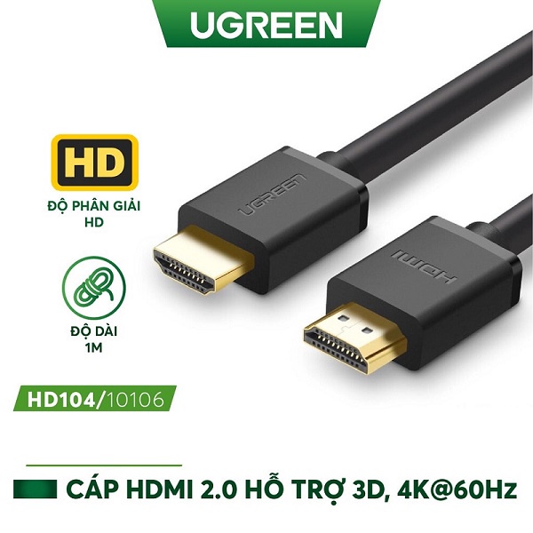 Cáp HDMI 2.0 Tròn Dẻo Hỗ Trợ 4K Ugreen HD104 Chính Hãng, bảo hành 18 tháng