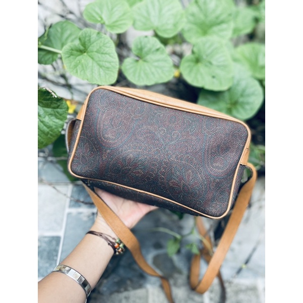 SALE- túi si da thật phối canvas hiệu Ý