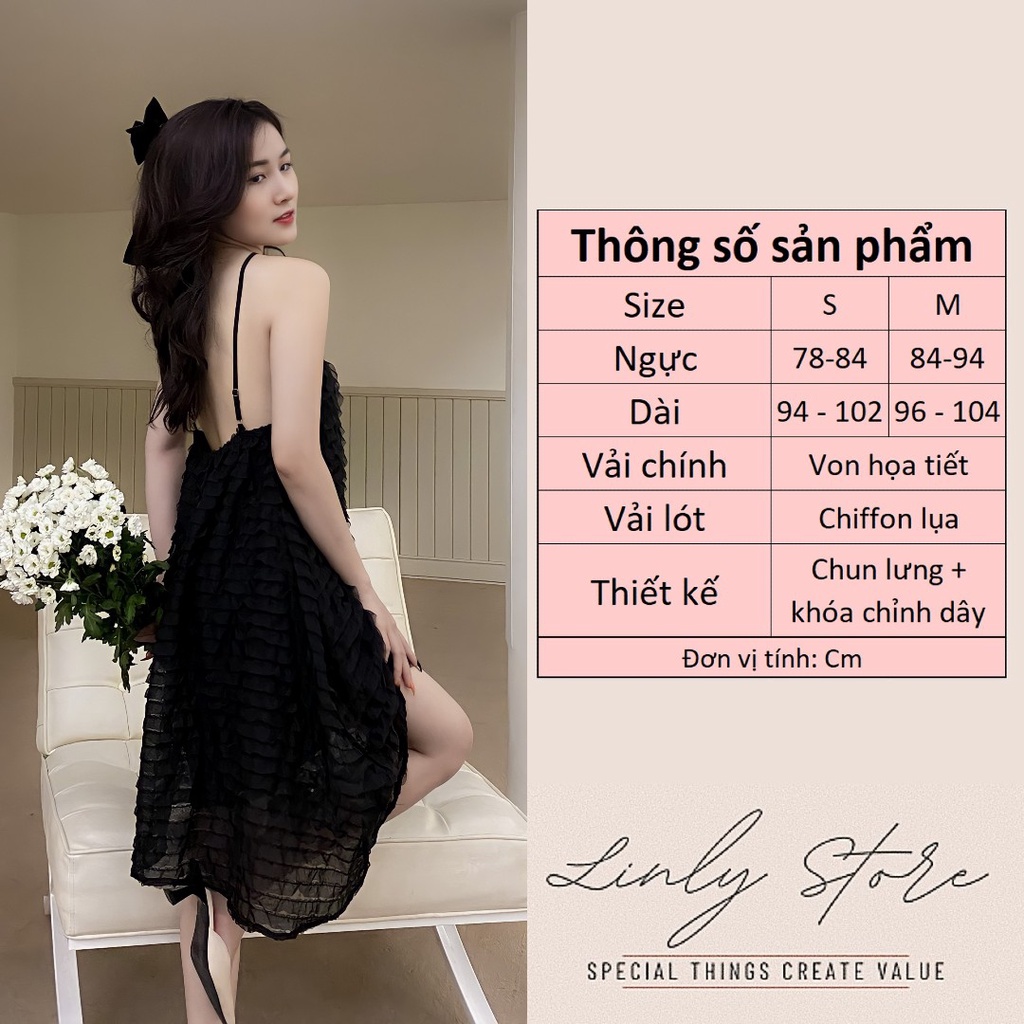 Váy hai dây nữ cổ yếm Linly Store dáng xòe chất von họa tiết V-VHD3