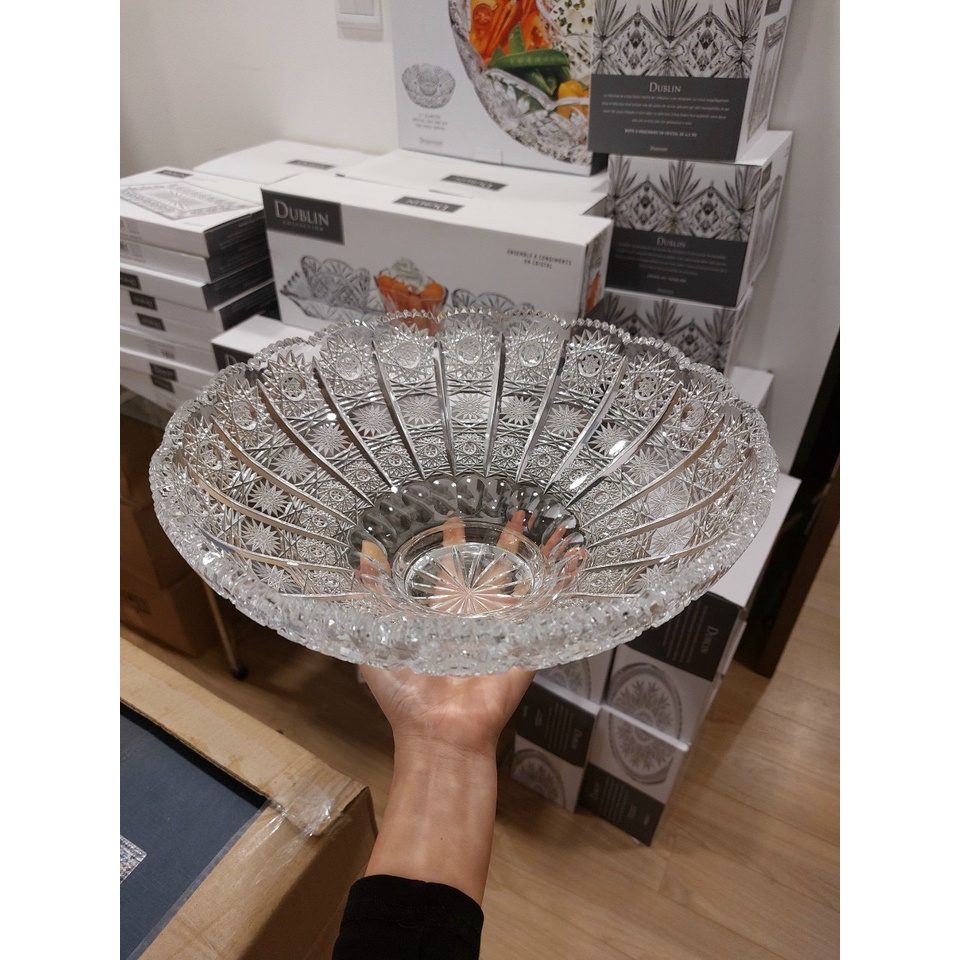 Bồng pha lê cao cấp Bohemia Hoa văn mài M57, đk 25,30 cm - Pha lê chính hãng sản xuất tại Séc