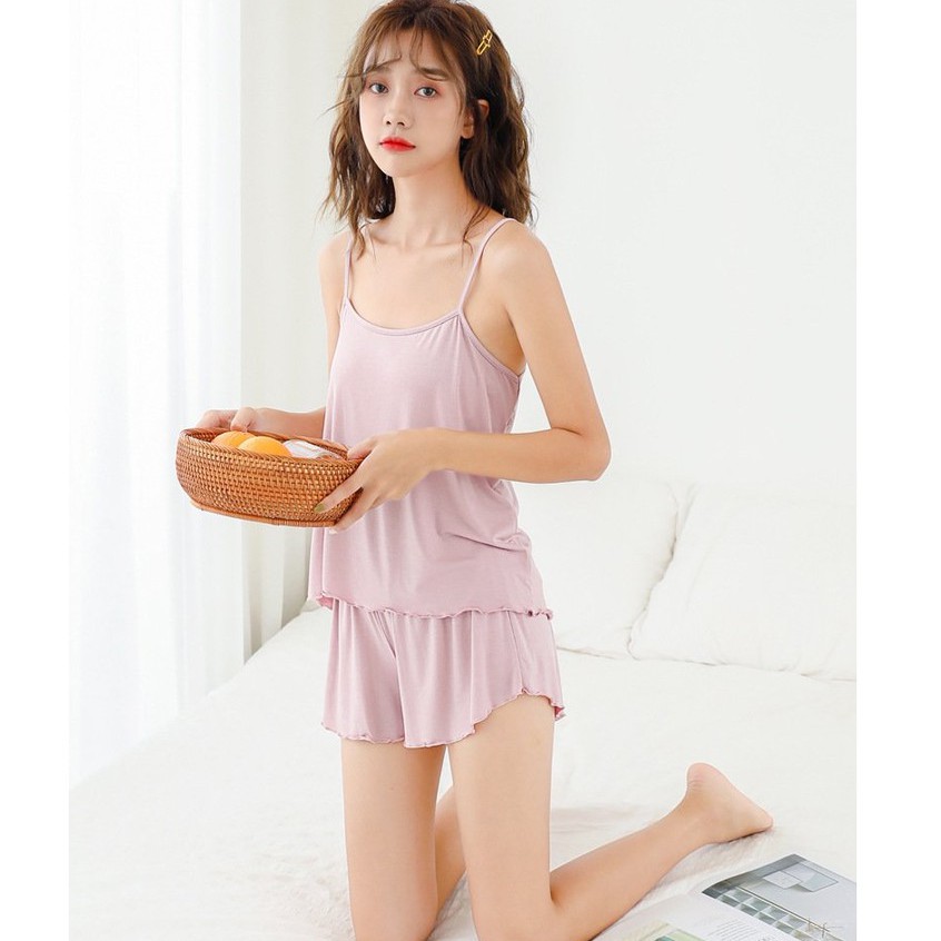 Đồ bộ mặc ngủ hai dây vải thun co dãn dưới 65kg kiểu dáng sexy CRSB005