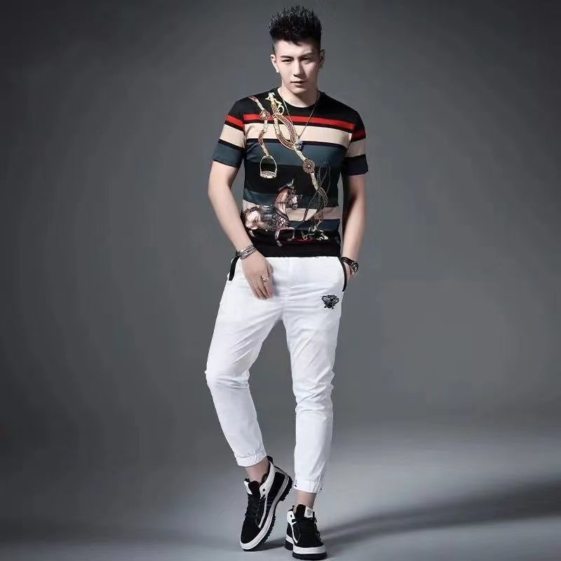 Áo thun nam tay ngắn dáng ôm họa tiết cá tính thời trang mùa hè