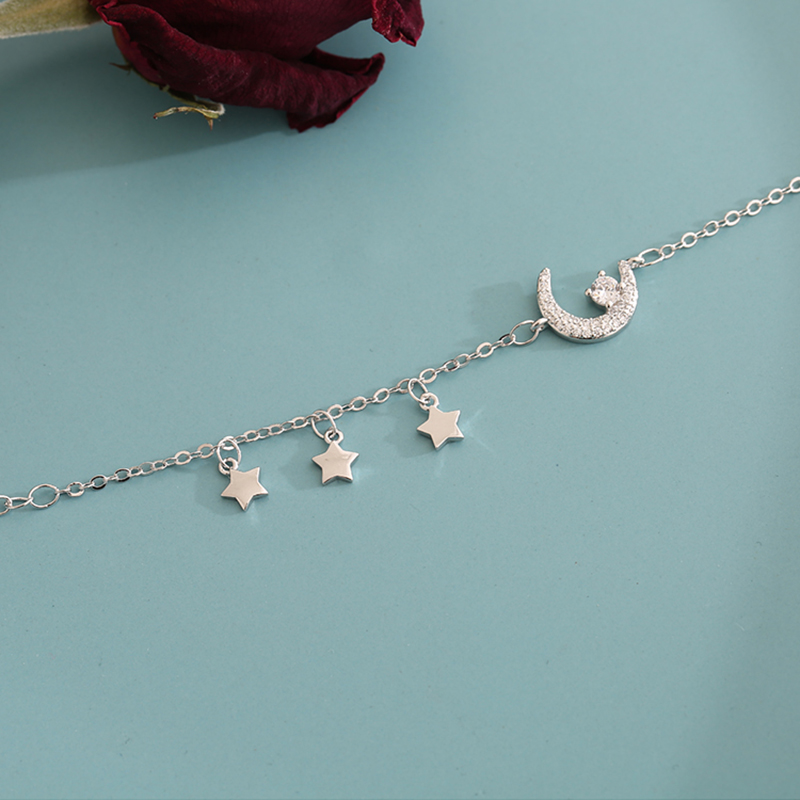 Vòng tay bạc Zircon hình mặt trăng ngôi sao duyên dáng cho nữ | BigBuy360 - bigbuy360.vn