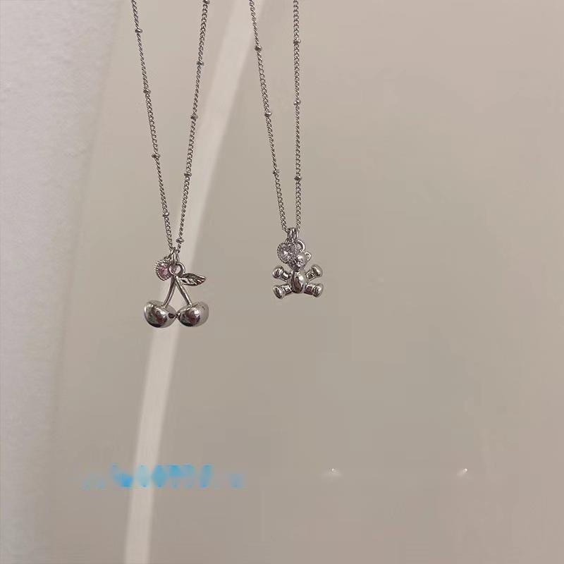 Vòng cổ thép titan mặt hình trái tim/quả cherry dễ thương