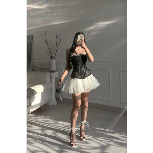 Áo Corset Ren Đen - Váy Corset Trắng