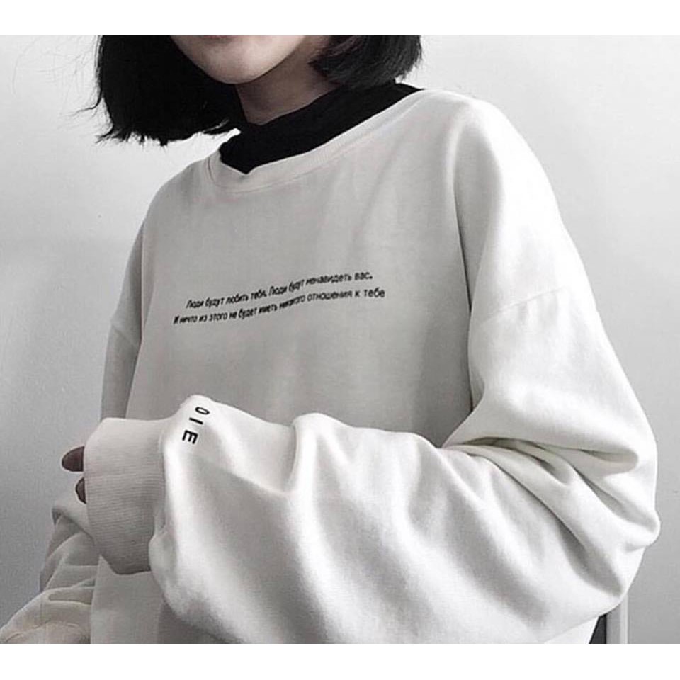 sweater  Áo Sweater NEVA DIE Trắng WHITE Ulzzang UNISEX (form rộng Châu Âu) 1