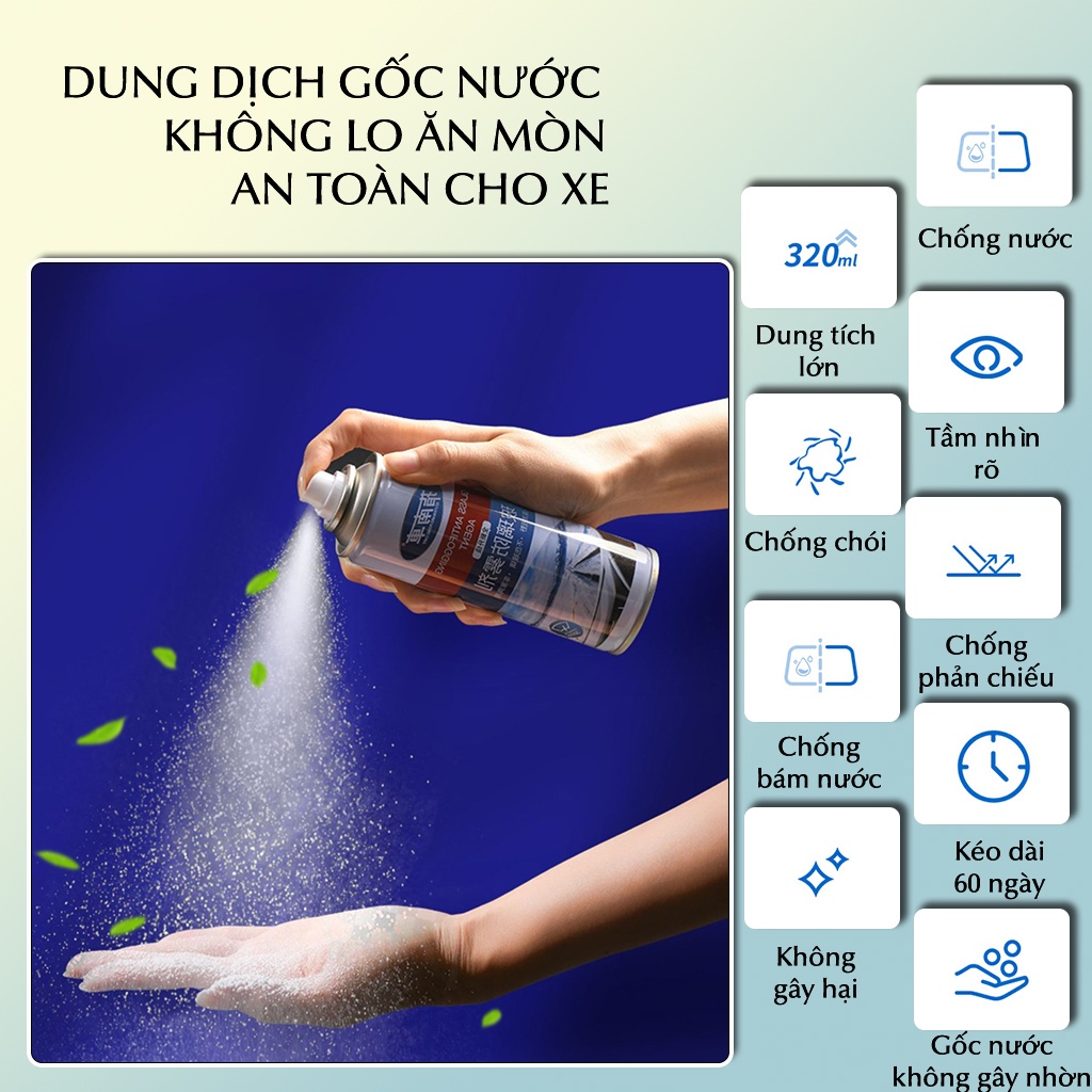 Chai xịt phủ nano chống thấm nước trên kính ô tô xe hơi 200-320ml