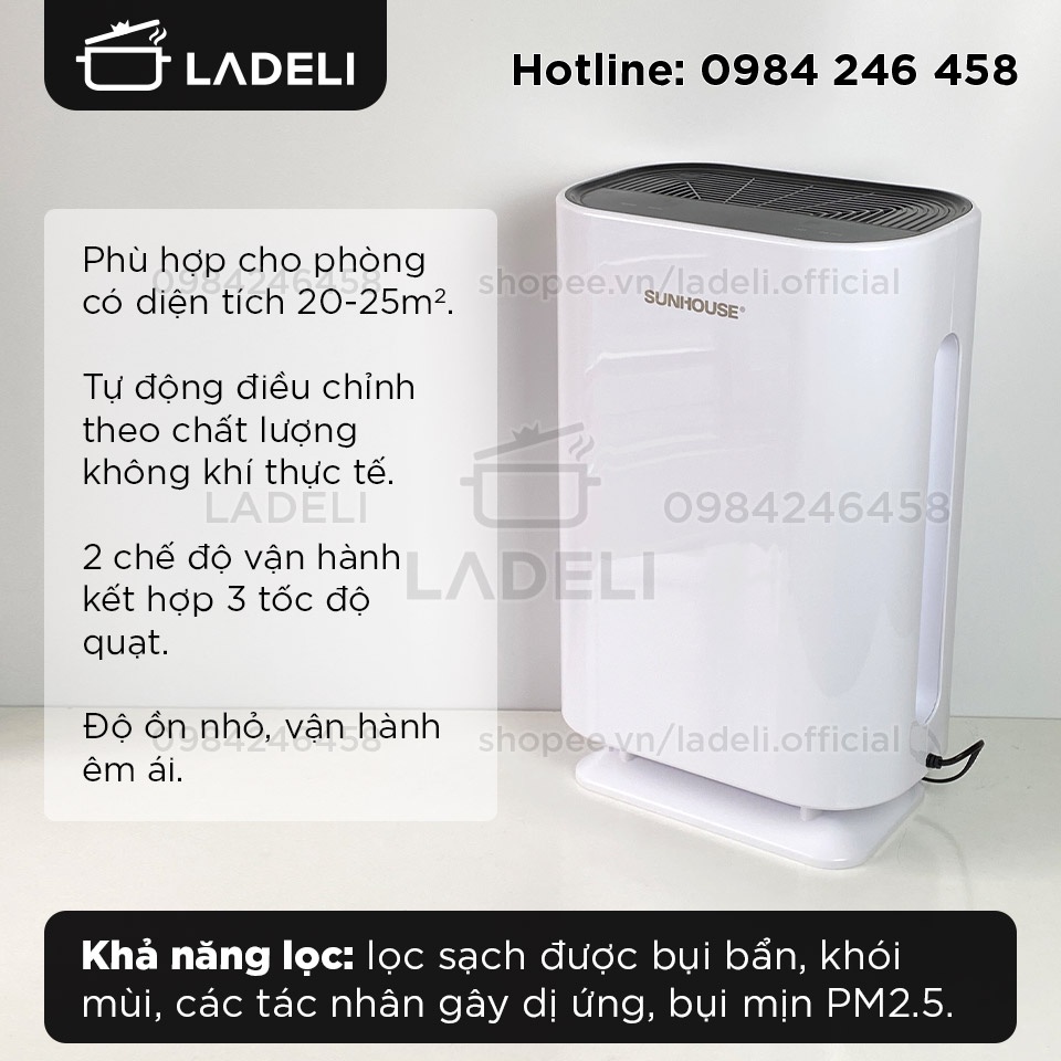 [Mã ELHA22 giảm 6% đơn 300K] Máy lọc không khí SUNHOUSE SHD-20AP9718 cho phòng 25m2