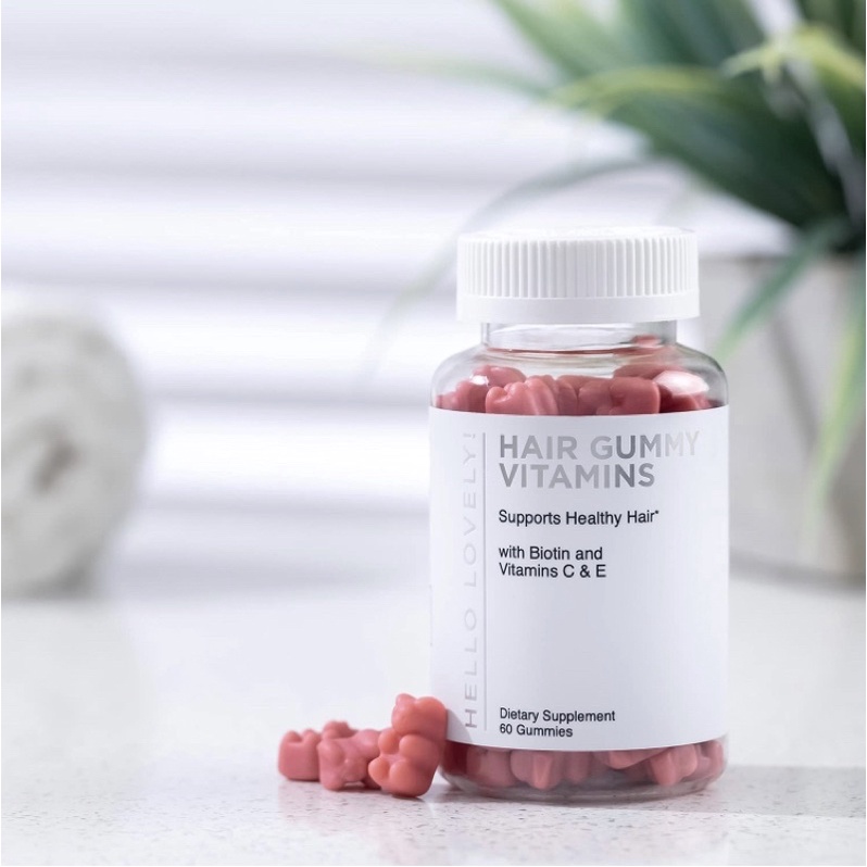 Kẹo dẻo gấu hồng vegan Hello Lovely Hair Vitamins Gummies with Biotin 5000 mcg 60 viên USAi