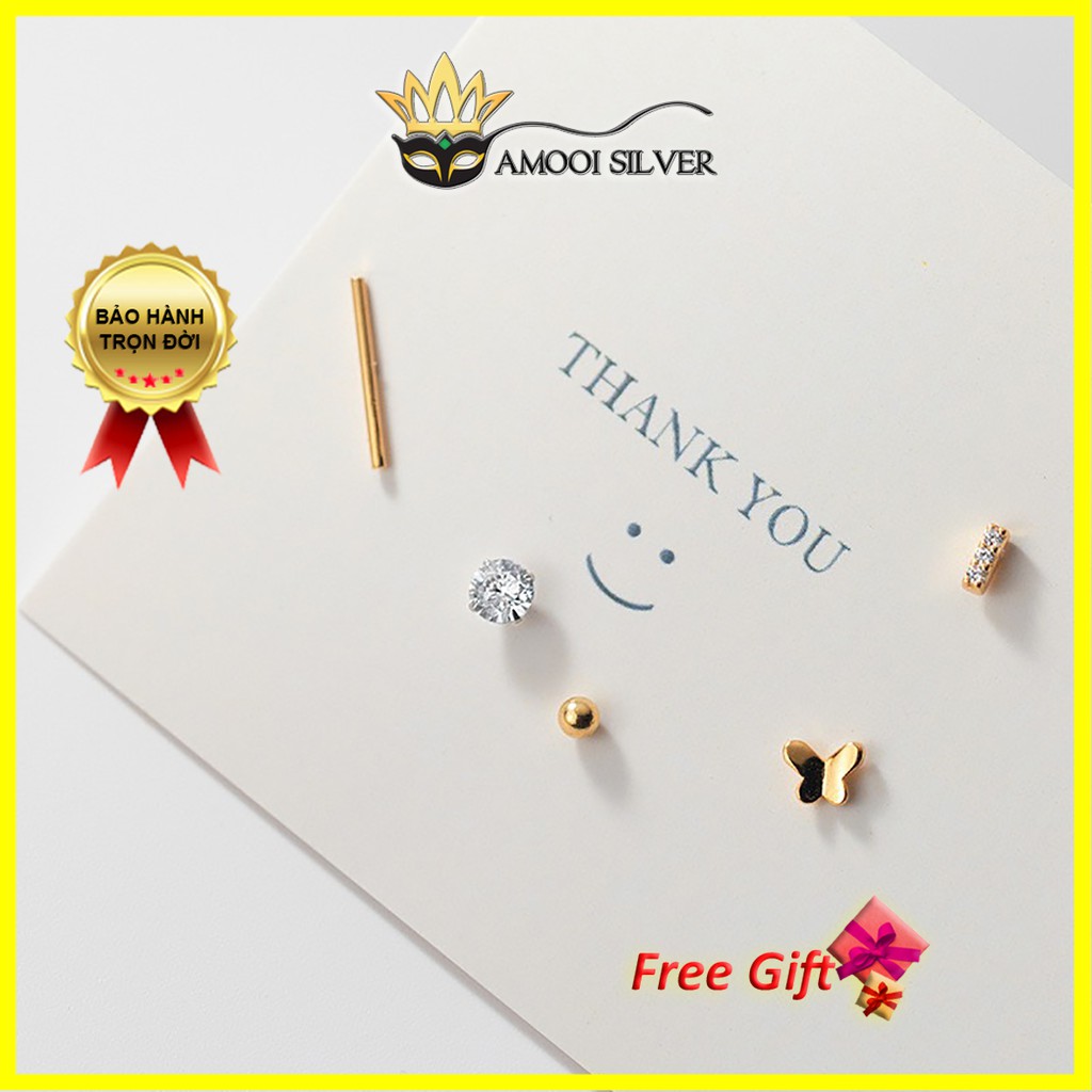 Bông tai bạc S925 unisex set 5 chiếc hình bướm - Amooi Silver AB196