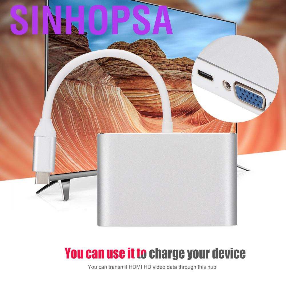Sinhopsa Multi-Functional Type-C To HDMI+VGA+USB Hub 5 In 1 USB3.0 Converter Adapter | BigBuy360 - bigbuy360.vn