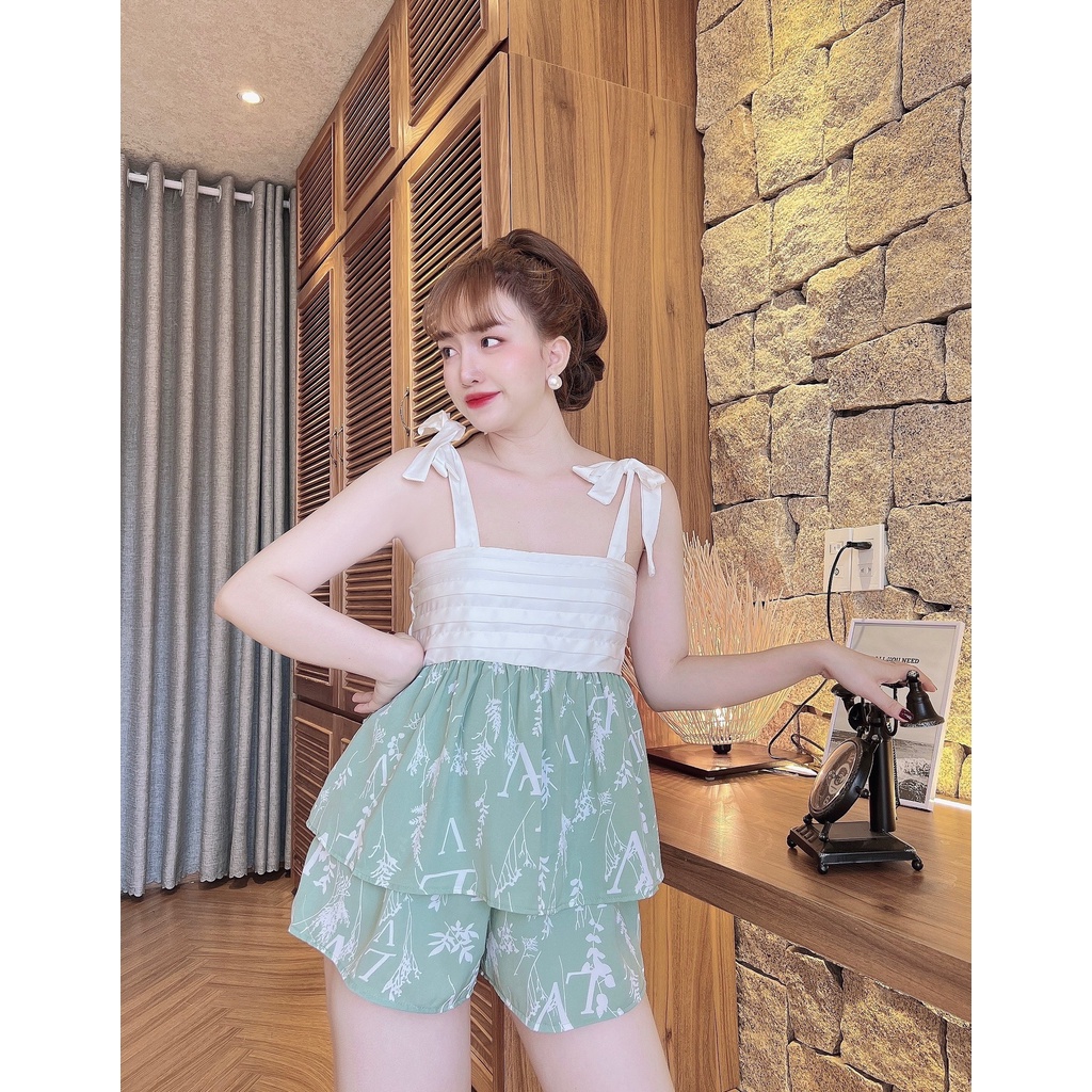 Bộ Ngủ Nữ SOJUN Vải Latin-Mango Bộ Mango Phối Latin Lưng Thun Dưới 65Kg
