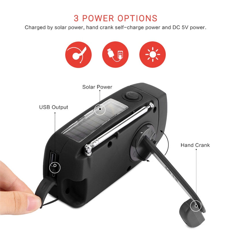 Radio AM / FM NOAA Sử Dụng Năng Lượng Mặt Trời 2000mAh Có Báo Động SOS