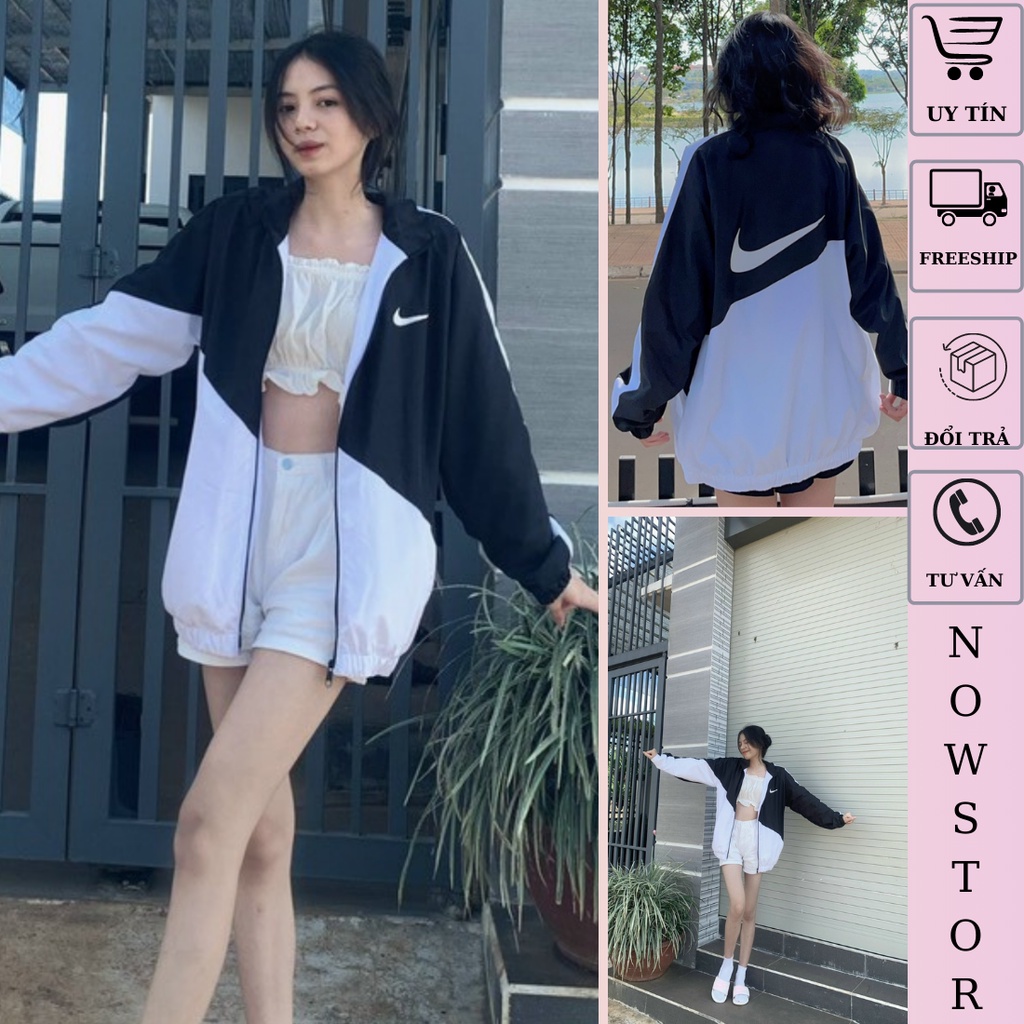 Áo khoác nike nam nữ chất dù hai lớp dày dặn fom rộng siêu đẹp phong cách NOWSTORE 359