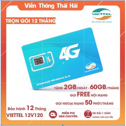 Sim 4G Viettel V120 Trọn Gói 12 Tháng - Sim siêu data hà nội