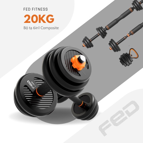 [Mã BMBAU300 giảm 7% đơn 499K] Tạ tay 20kg, tạ đòn, tạ chuông, tạ squat đa năng 6in1 Feierdun FED-130220.