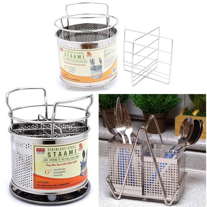 Giỏ đựng đũa, muỗng, nĩa STAAMI Hàn Quốc Inox 304 cao cấp, không hoen gỉ, hàng chính hãng
