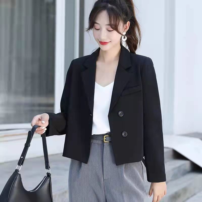 Áo Khoác Blazer Ngắn Tay Dài Màu Đen Thời Trang Xuân Hè 2023 Cho Nữ