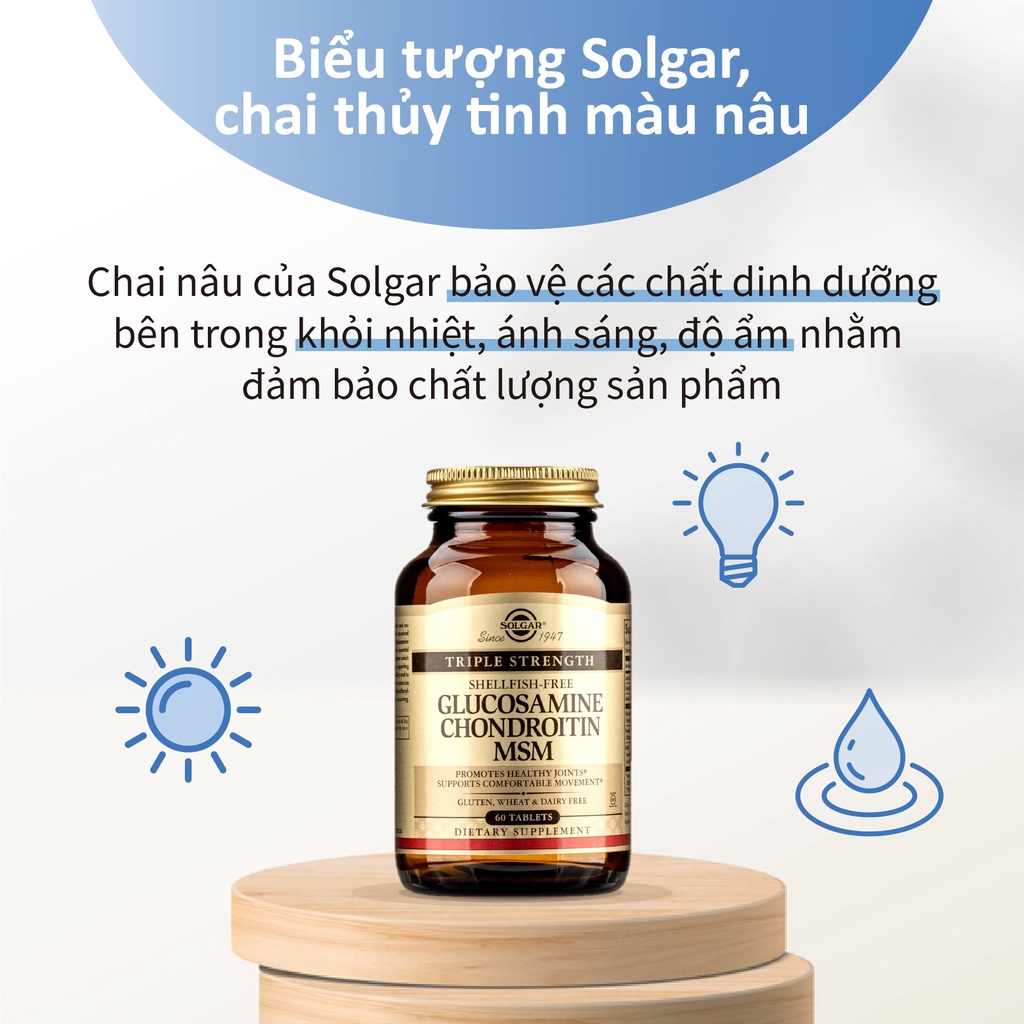 Viên Uống Solgar Triple Strength Glucosamine Condrotin MSM Hỗ Trợ Xương Khớp, Giúp Giảm Thái Hóa Khớp ( Date T2/2024)