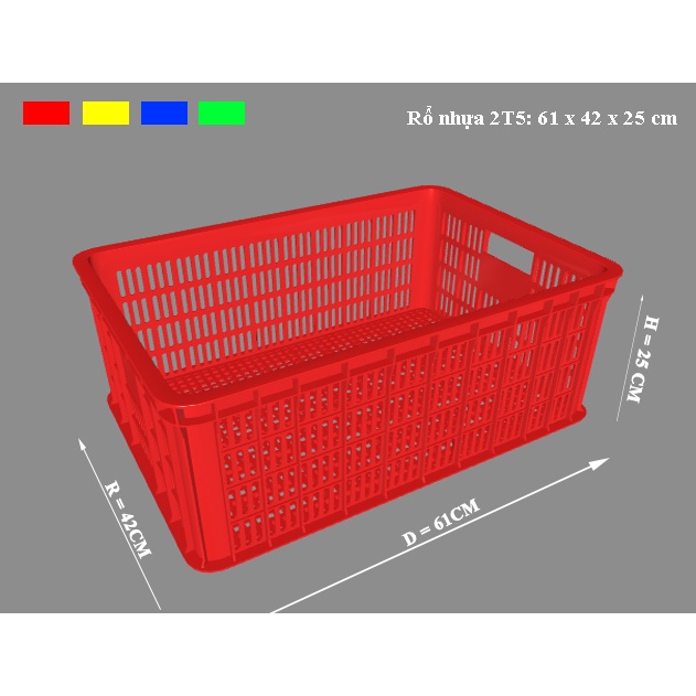 Khay nhựa hở 610x420x250mm, rổ nhựa đựng trái cây, thực phẩm kho lạnh