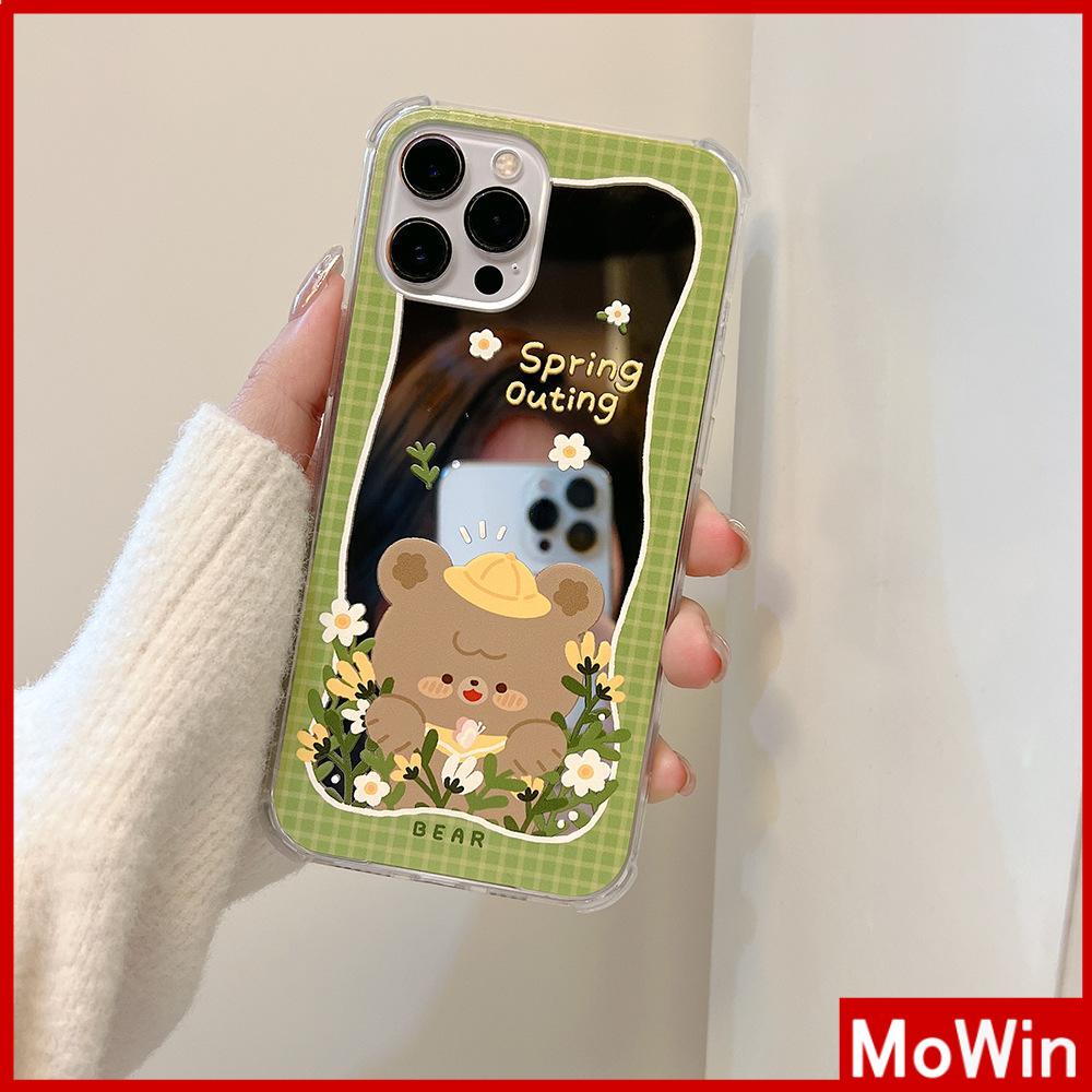 Ốp điện thoại acrylic hình gấu hoa xanh chống sốc bảo vệ toàn diện thích hợp cho iPhone 11/13 Pro Max/12 Pro Max /7 Plus