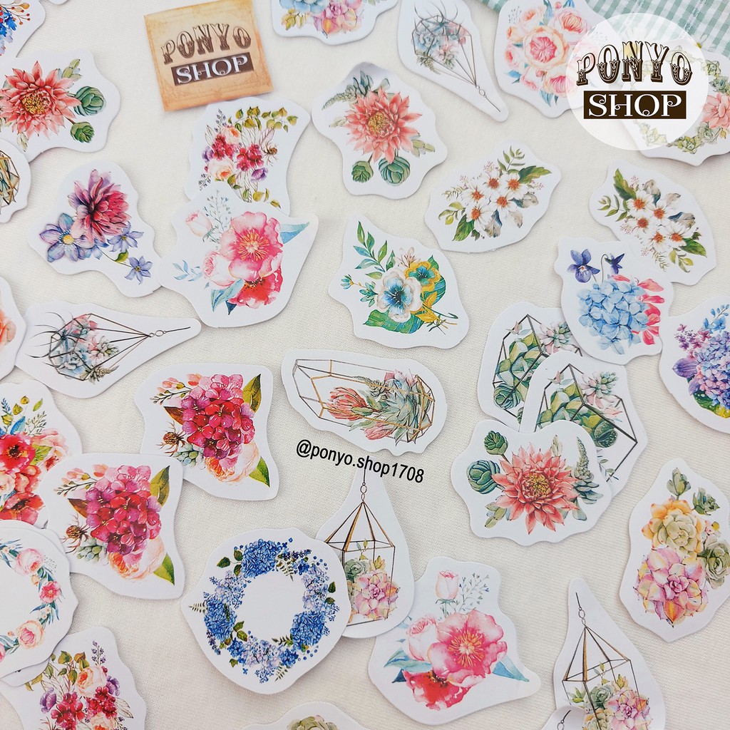 Hộp 46 sticker nhãn dán Flower trang trí Scrapbook