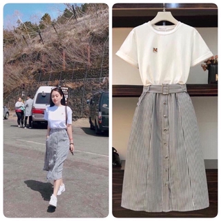 Chân váy midi kẻ chất thô mềm dư