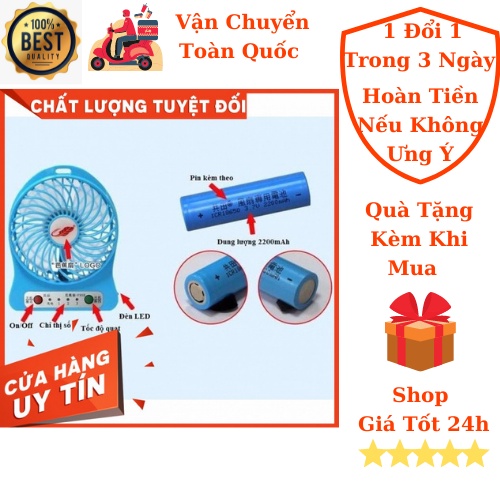 Quạt mini 3 tốc độ cực mát kèm pin ( Freeship Toàn Quốc )