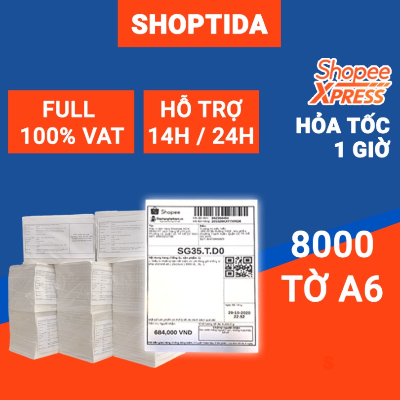 Giấy in nhiệt Shoptida 8000 tờ A6 10*15cm 3 lớp tự dán chống nước, sử dụng cho máy in đơn hàng