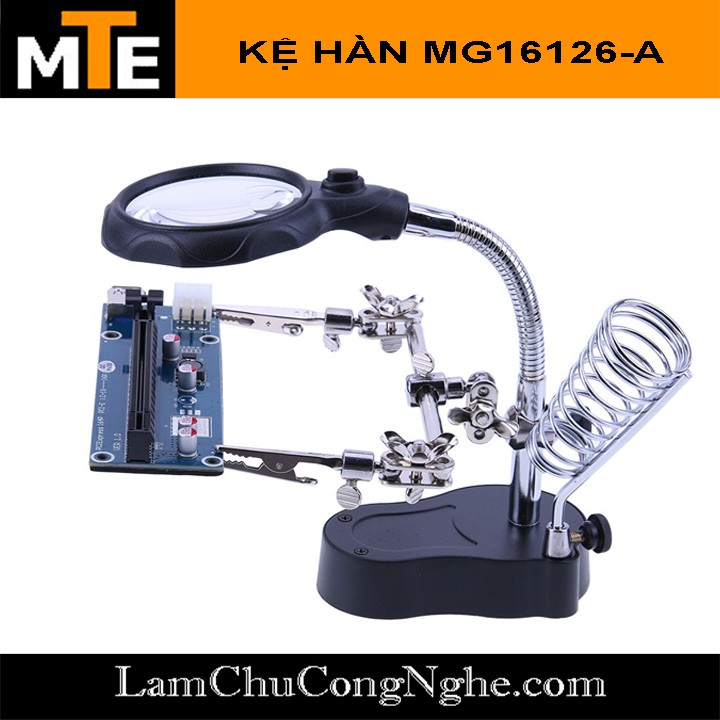 Giá đỡ mỏ hàn kệ hàn loại xịn có tay kẹp + kính lúp + đèn led đi kèm