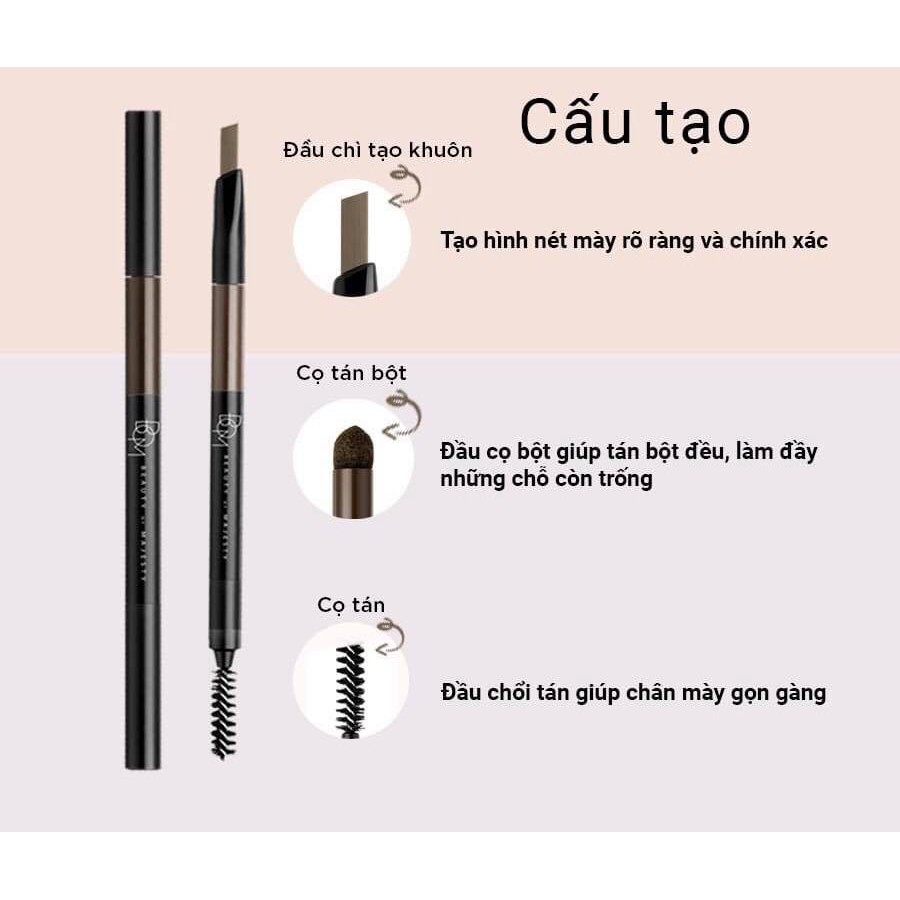 Chì Kẻ Mày BOM 3 In 1: Đầu Chì - Cọ Bột Tán - Chổi Tán Mày.