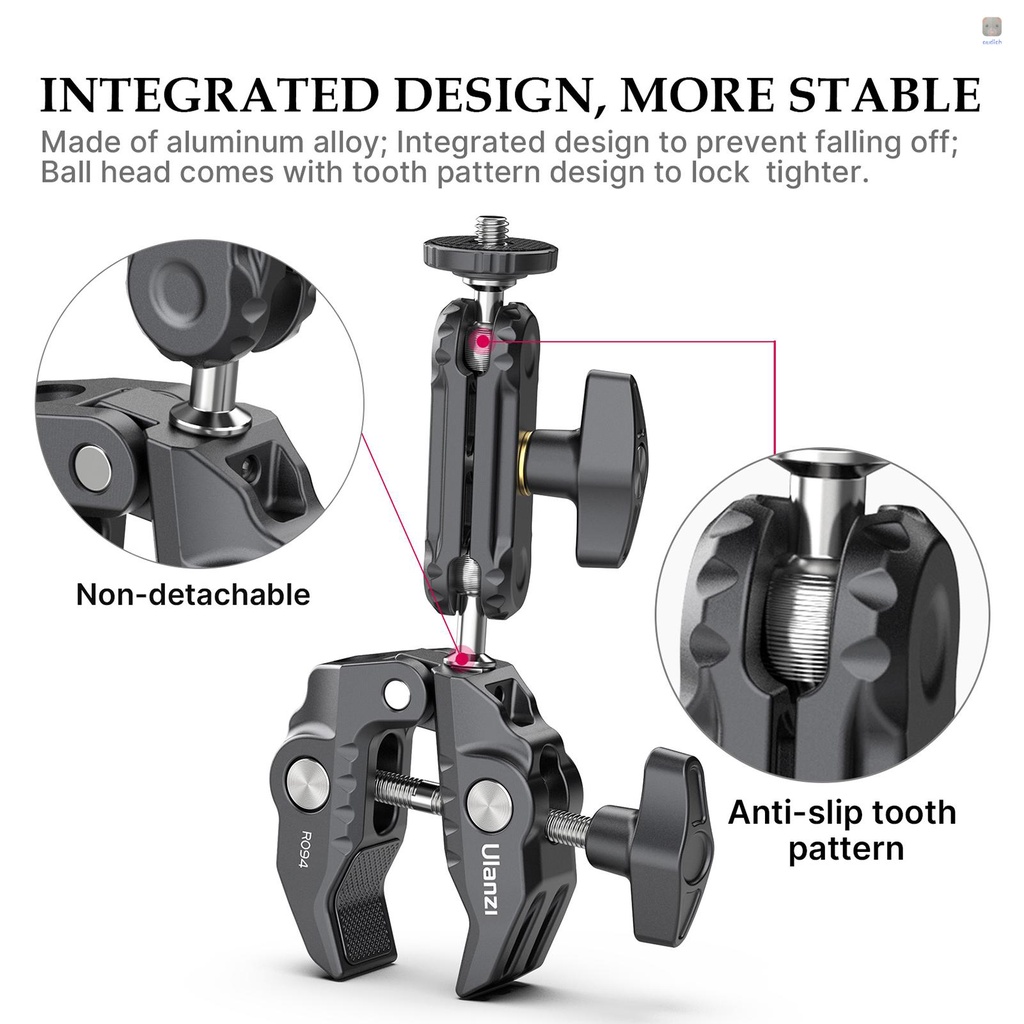 Kẹp Đa Năng Xoay 360 Độ Ulanzi R094 Chuyên Dụng° Đầu Bi Xoay Bằng Hợp Kim Nhôm Với Vít 1 / 4 Inch 3 / 8 Inch Chịu Tải 1.5kg