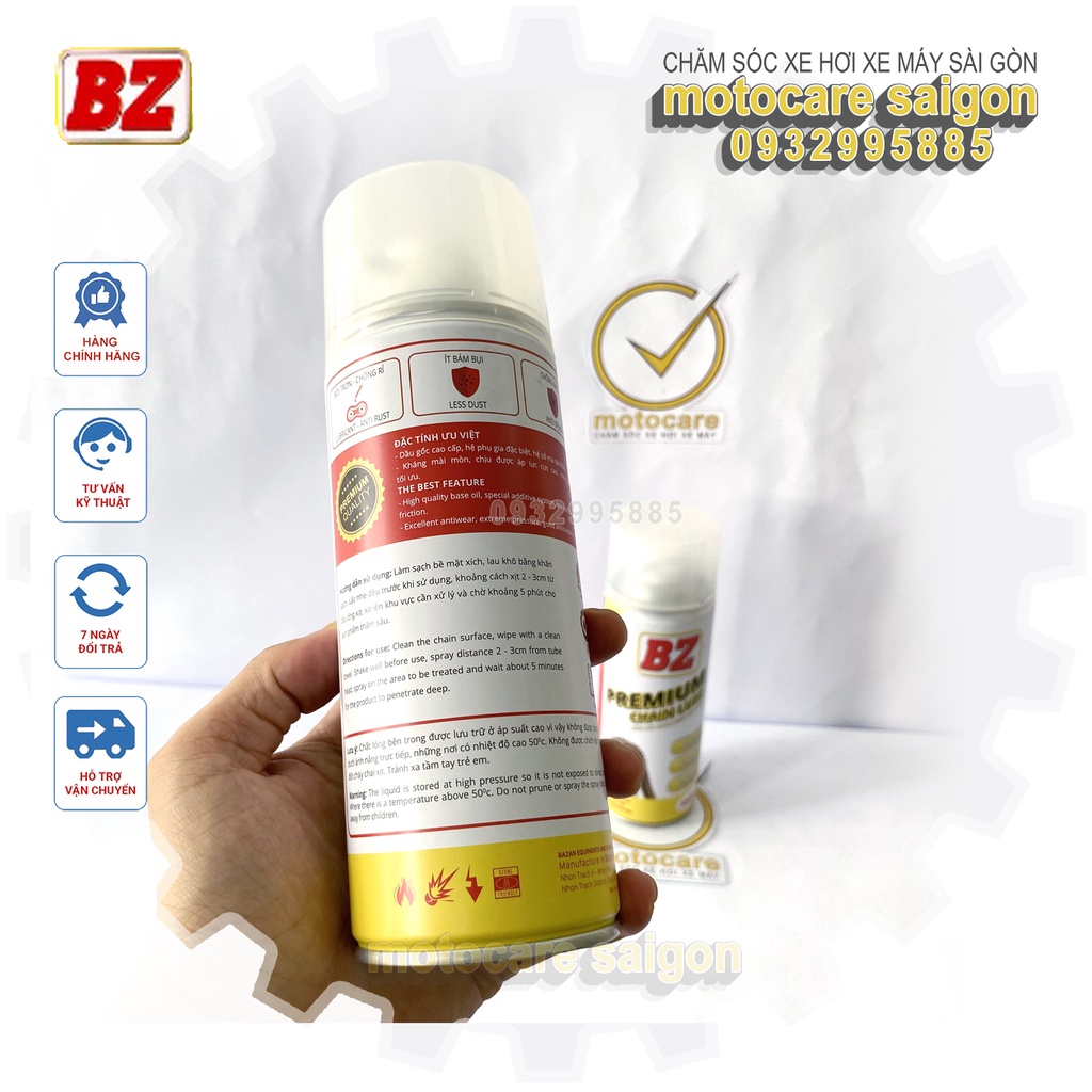 Dưỡng sên BZ Premium Chain Lube 450ml - Bôi trơn sên bz Premium , xịt dưỡng sên bz mẫu mới nhất bản cao cấp