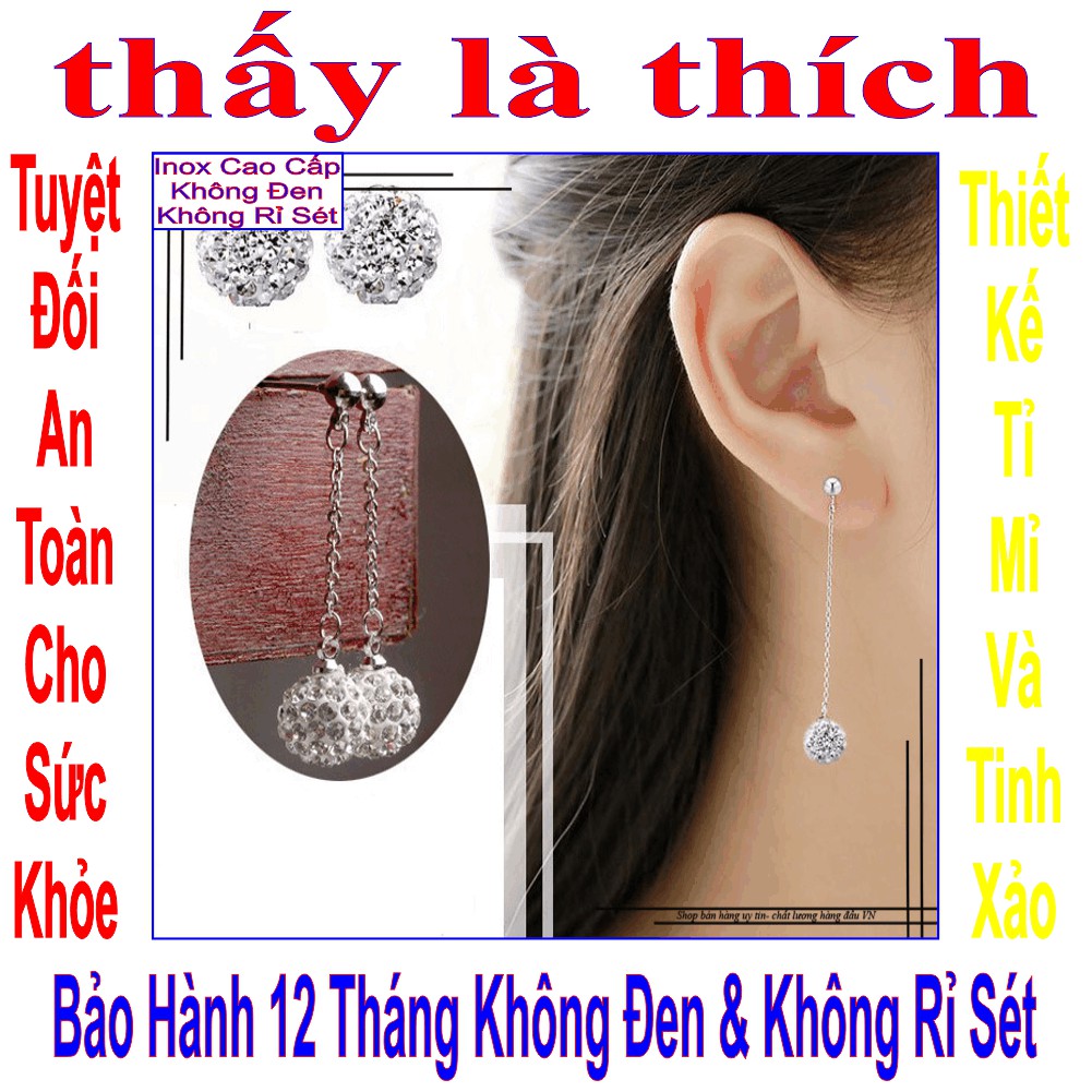 ( Đảm bảo hạt đá khít đều đẹp ) Bông tai giá rẻ nữ kiểu bi tòn ten trái châu & hạt ngọc - Cam kết 1 đổi 1 nếu hoen, gỉ