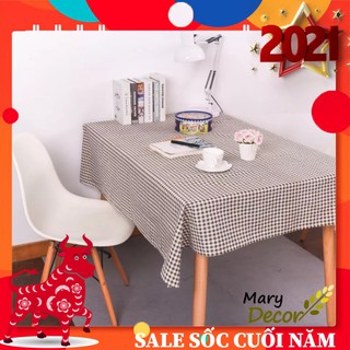 Khăn trải bàn Họa tiết Họa tiết Caro nâu viền ren (đủ kích thước) - G08
