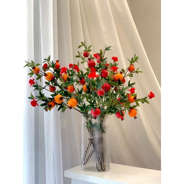 Cành lựu 9 quả lớn 2 hoa dài 100cm trang trí