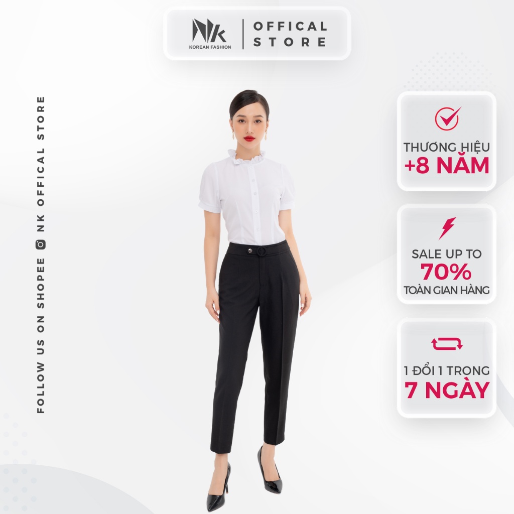 Quần Tây Nữ Công Sở NK Fashion Dáng Baggy Cạp Cao Phối Đai Cúc Đẹp, Chất Liệu Nhập Hàn Cao Cấp NKFQU2104001