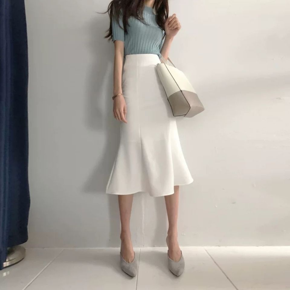 Chân Váy Đuôi Cá Lưng Cao Màu Trắng Thiết Kế Mới Xinh Xắn Thời Trang Dành Cho Nữ