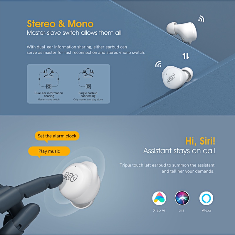 Tai nghe không dây QCY T17 Bluetooth 5.1 độ trễ thấp dùng chơi game ENC/gọi thoại
