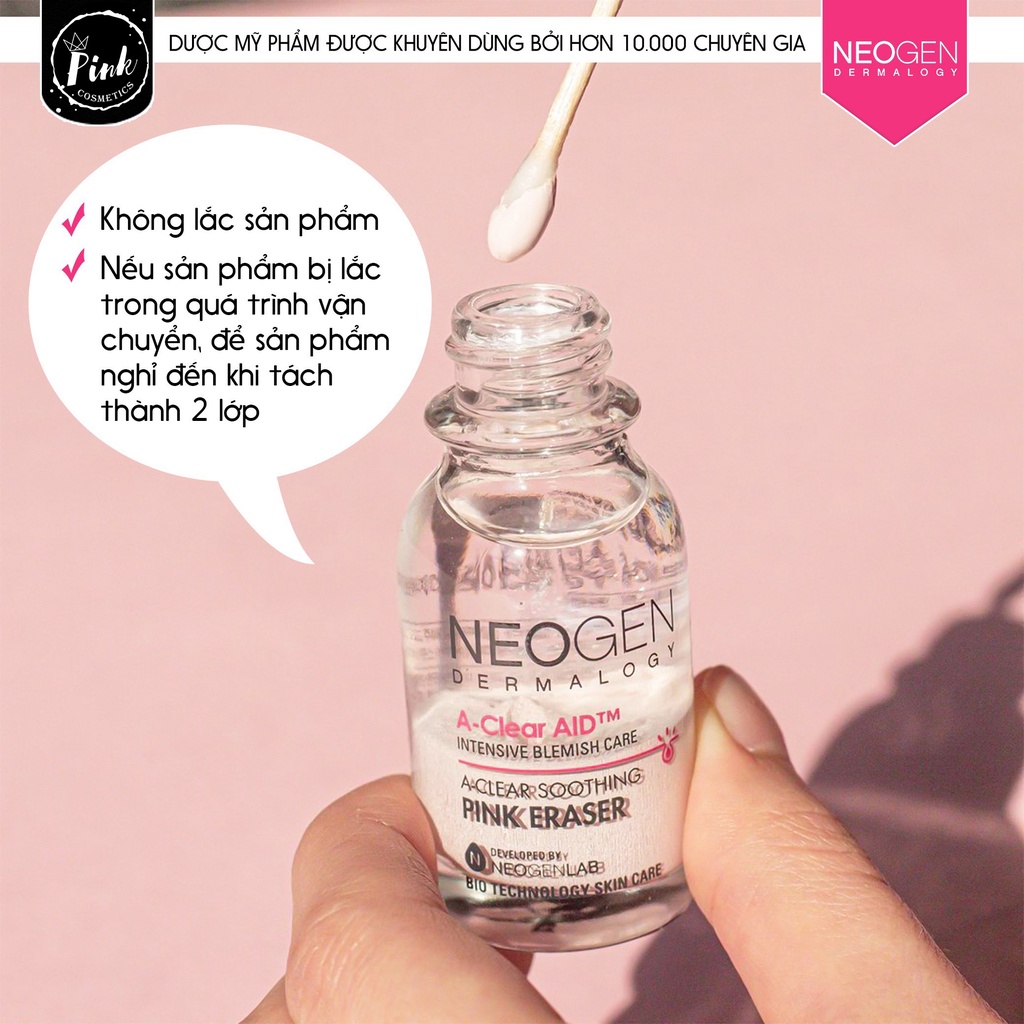 Chấm Mụn Neogen Dermalogy A-Clear Aid Soothing Pink Eraser 15ml, Xẹp Mụn Sau 4H, Chấm Mụn 2 Lớp - PinkCosmetics